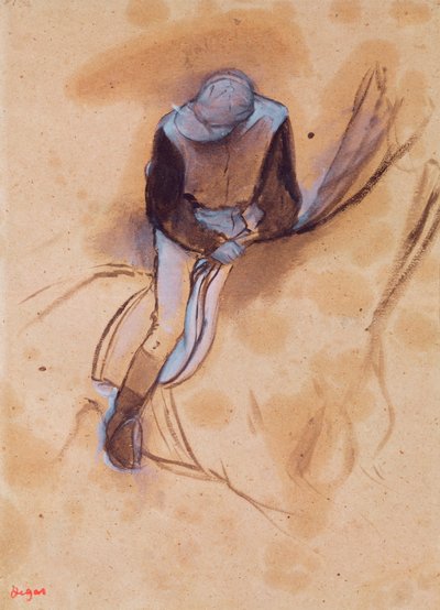 Jockey nach vorne gebeugt im Sattel stehend, 1860-90 von Edgar Degas